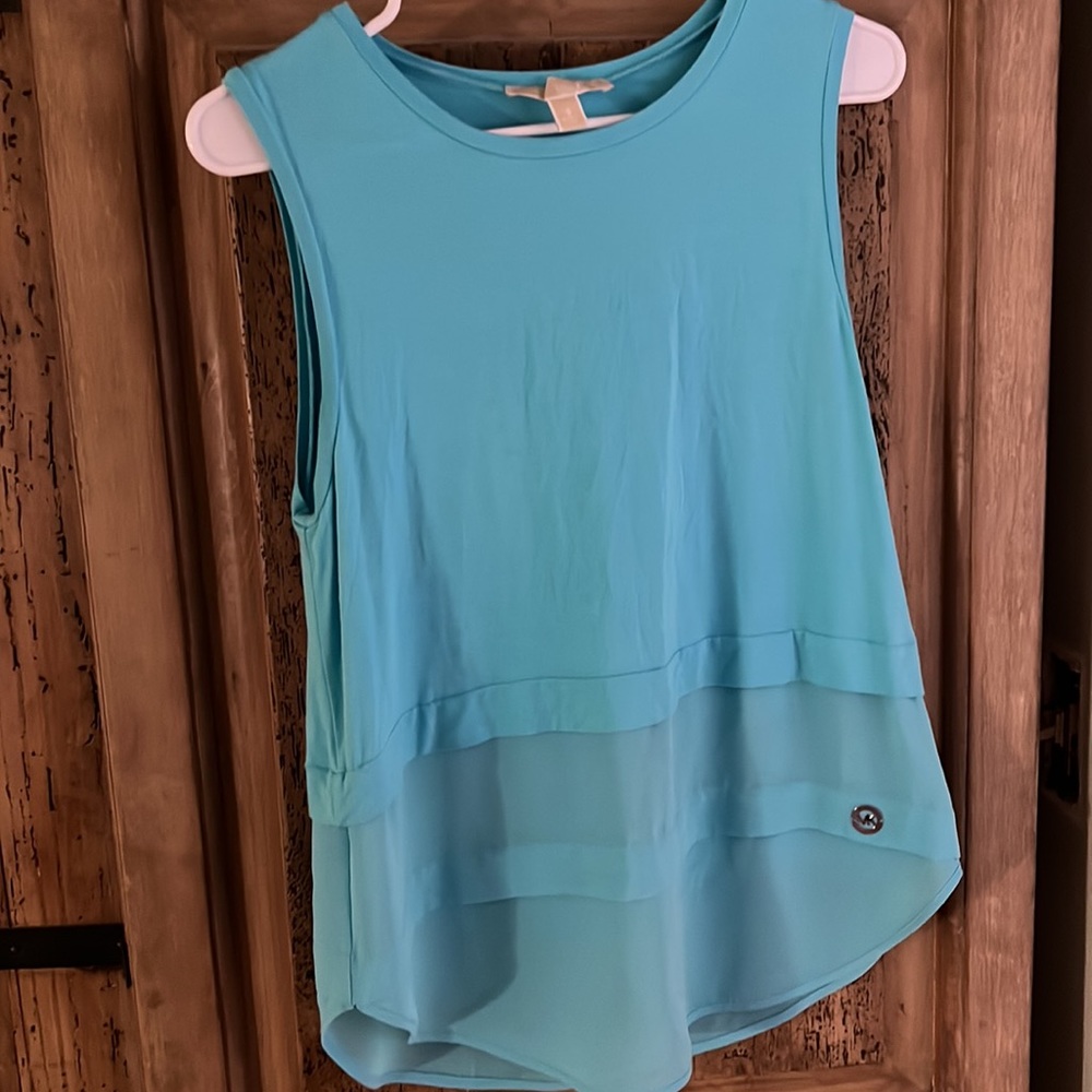 Michael Kors Pink Orange Two Tone Logo Charm Sleeveless Tank Top Blouse